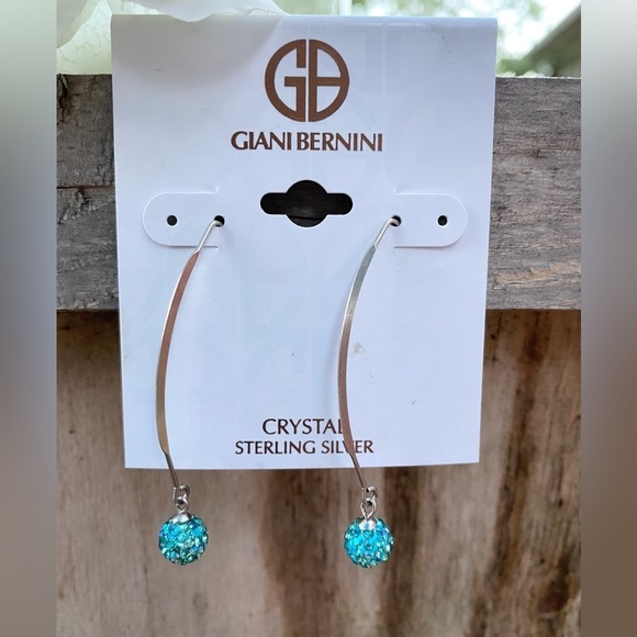 NWT GIANI BERNINI BLUE CRYSTAL CLUSTER THREADER EARRINGS IN STERLING SILVER - Picture 4 of 7